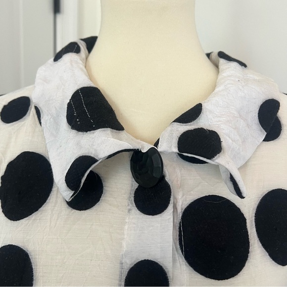 YUSHI Women’s Crinkle Print JACKET Black White Polka Dot ART TO WEAR Sz M - Picture 6 of 15